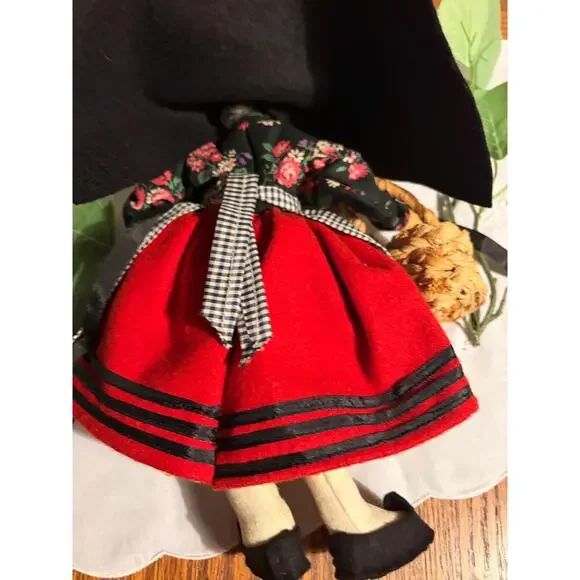 Vintage Handmade Folk Art Doll with Woven Basket - Picture 7 of 8